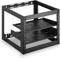 Pyle 10U Network Cabinet - Enclosed Wall Mount Server Rack w/Fan, Lockable Door, Heavy-Duty Wheels, Steel Construction, Vented Shelves, Easy Access, 19' Equipment Compatible, 20 x 20 x 17 in (Black)