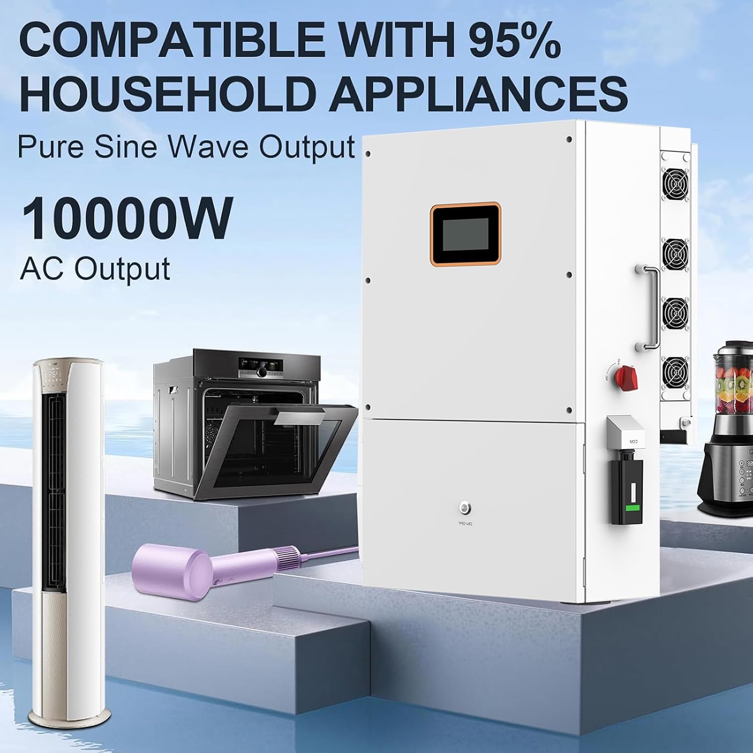 10KW Hybrid Solar Power System Complete Kit Home Kit with 5.8KW Solar Panels+48V Hybrid Inverter+ 51.2V LiFePo4 Solar Battery (10P* 580W PV+1 * 10KW Inverter+1 * 16KWH Battery)