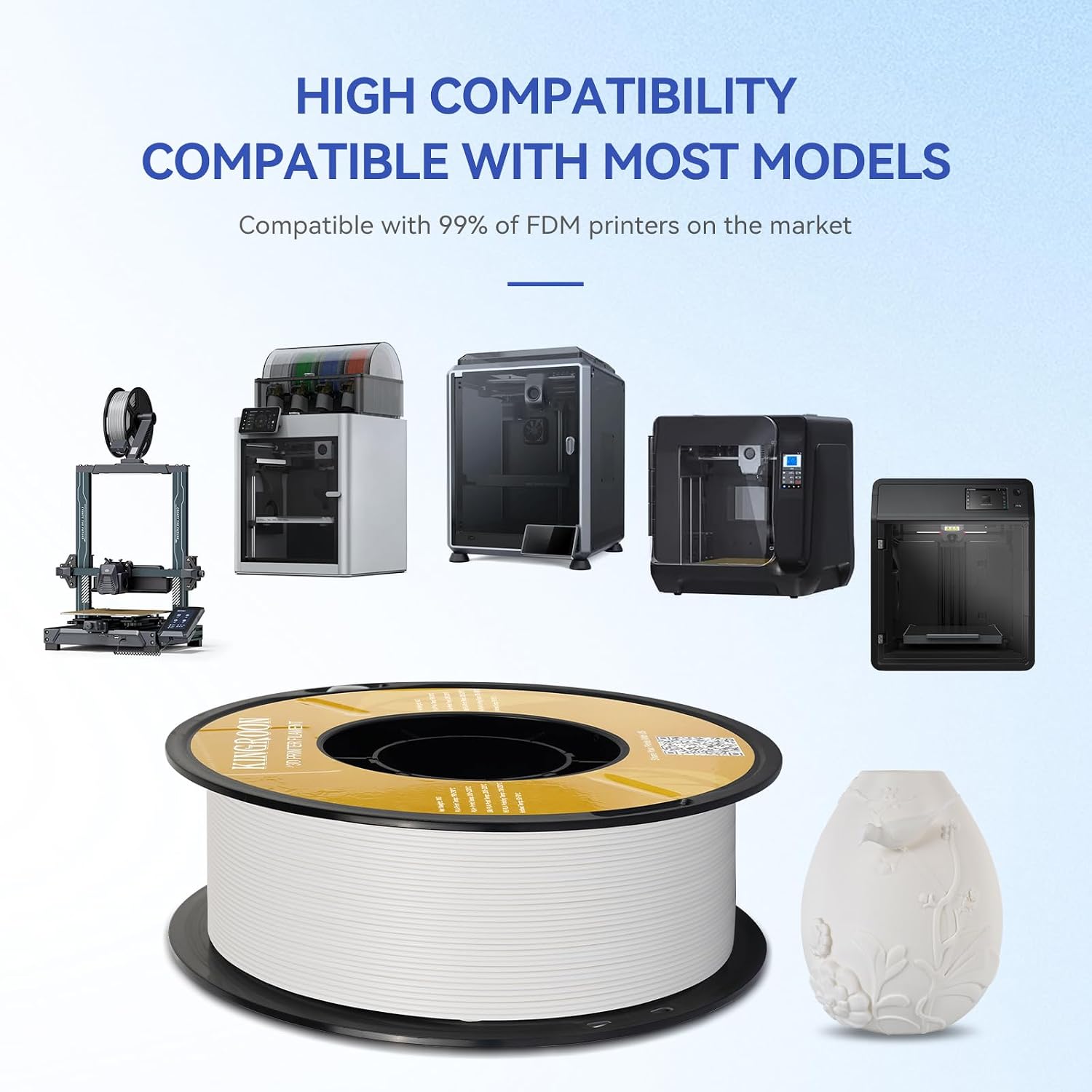 Kingroon Matte PLA Filament 1.75mm 3D Printer Filament Matte Filament 10kg Dimensional Accuracy +/- 0.02 mm (10 Rolls White)