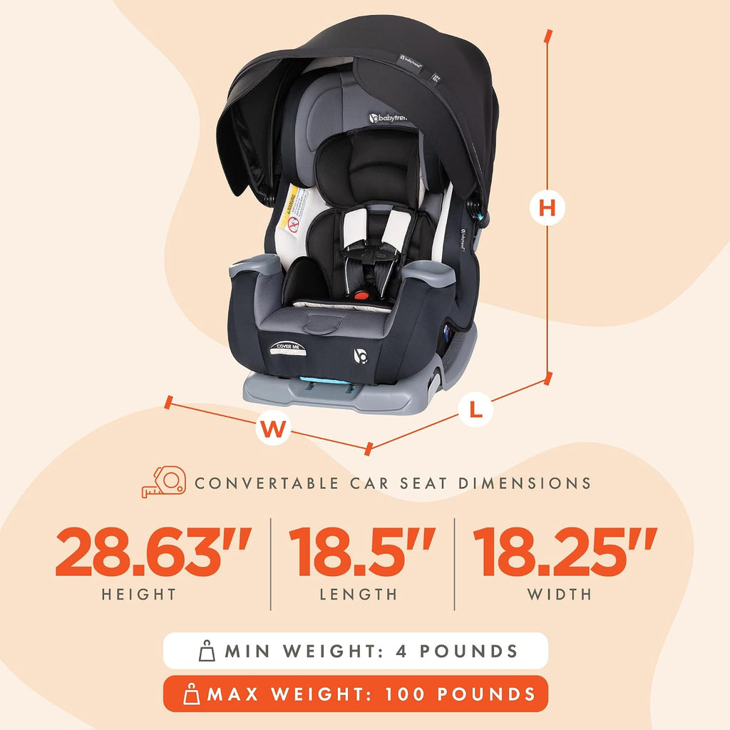 Baby Trend Cover Me 4-in-1 Infant Toddler Convertible Car Seat with Adjustable/Removable Canopy for Sun Protection & 2 Cup Holders, Black