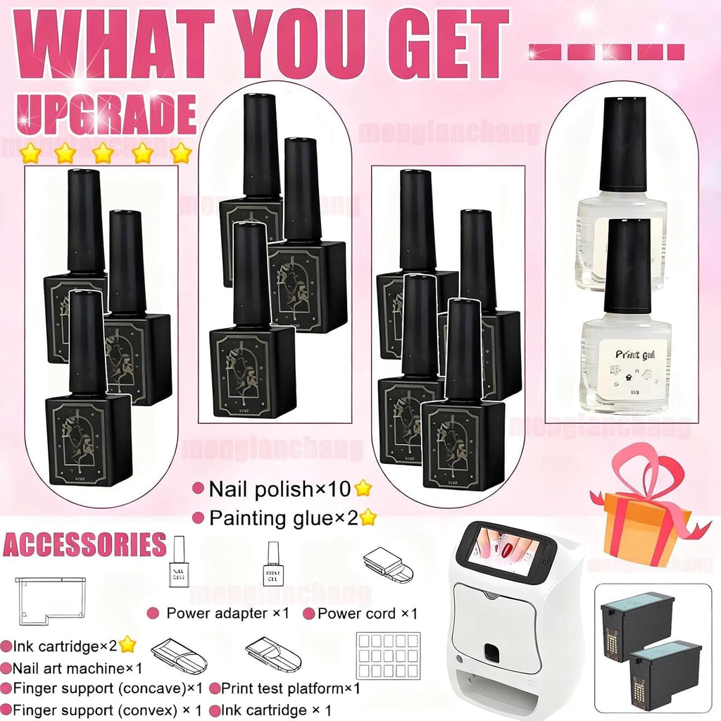 3d Smart Nail Printer | Digital Mobile Nail Art Printer Machine W/Touch Screen| Portable Nail Painting Machine Support Wifi/Diy/Usb(2400dpi High-Definition) | 10s Painting For Girls' Home Nails