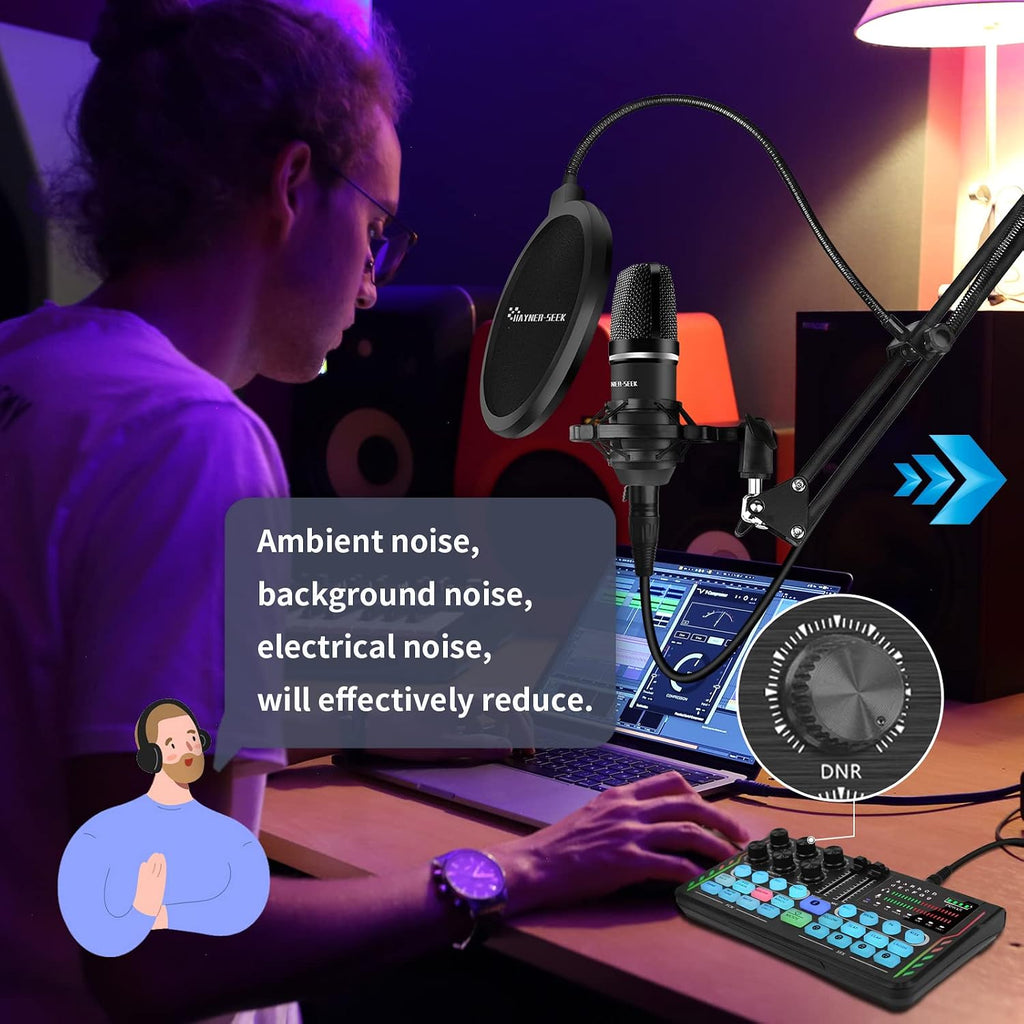 Podcast Equipment Bundle for 2, DJ Mixer with 3.5mm Diaphragm Condenser Microphone for Live Streaming, Podcast Recording,Gaming, Youtube, TikTok, PC, Smartphone