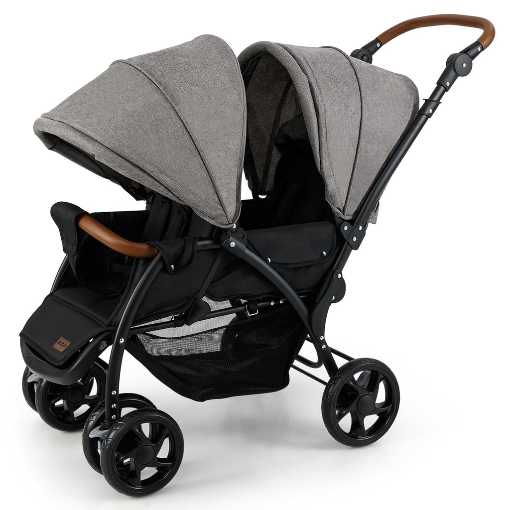 INFANS Double Stroller, Foldable Baby Tandem Stroller with Djustable Backrest Canopy Footrest, 5-Point Harness, Storage Basket, Convertible Compact Twin Stroller for Infants and Toddlers