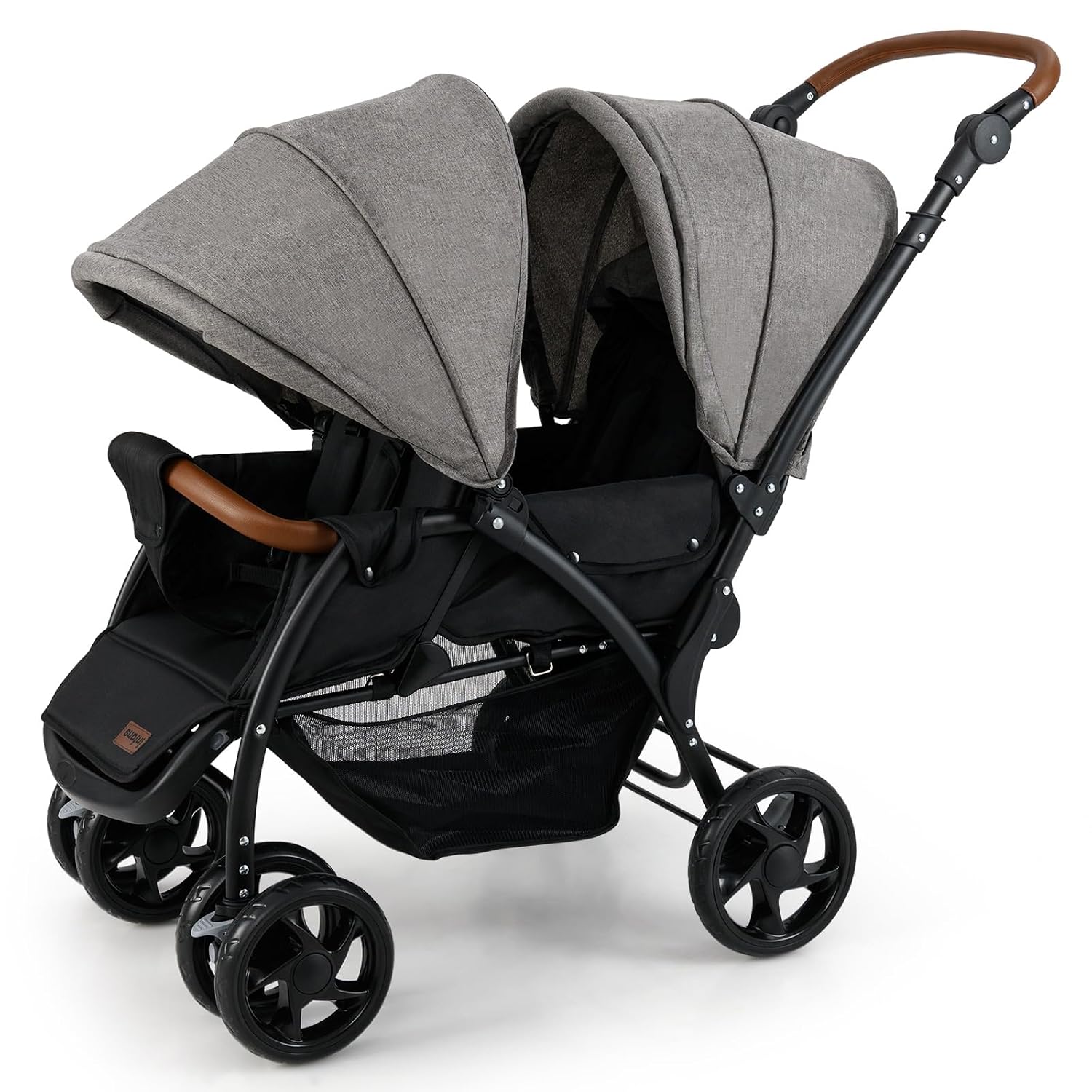 INFANS Double Stroller, Foldable Baby Tandem Stroller with Djustable Backrest Canopy Footrest, 5-Point Harness, Storage Basket, Convertible Compact Twin Stroller for Infants and Toddlers
