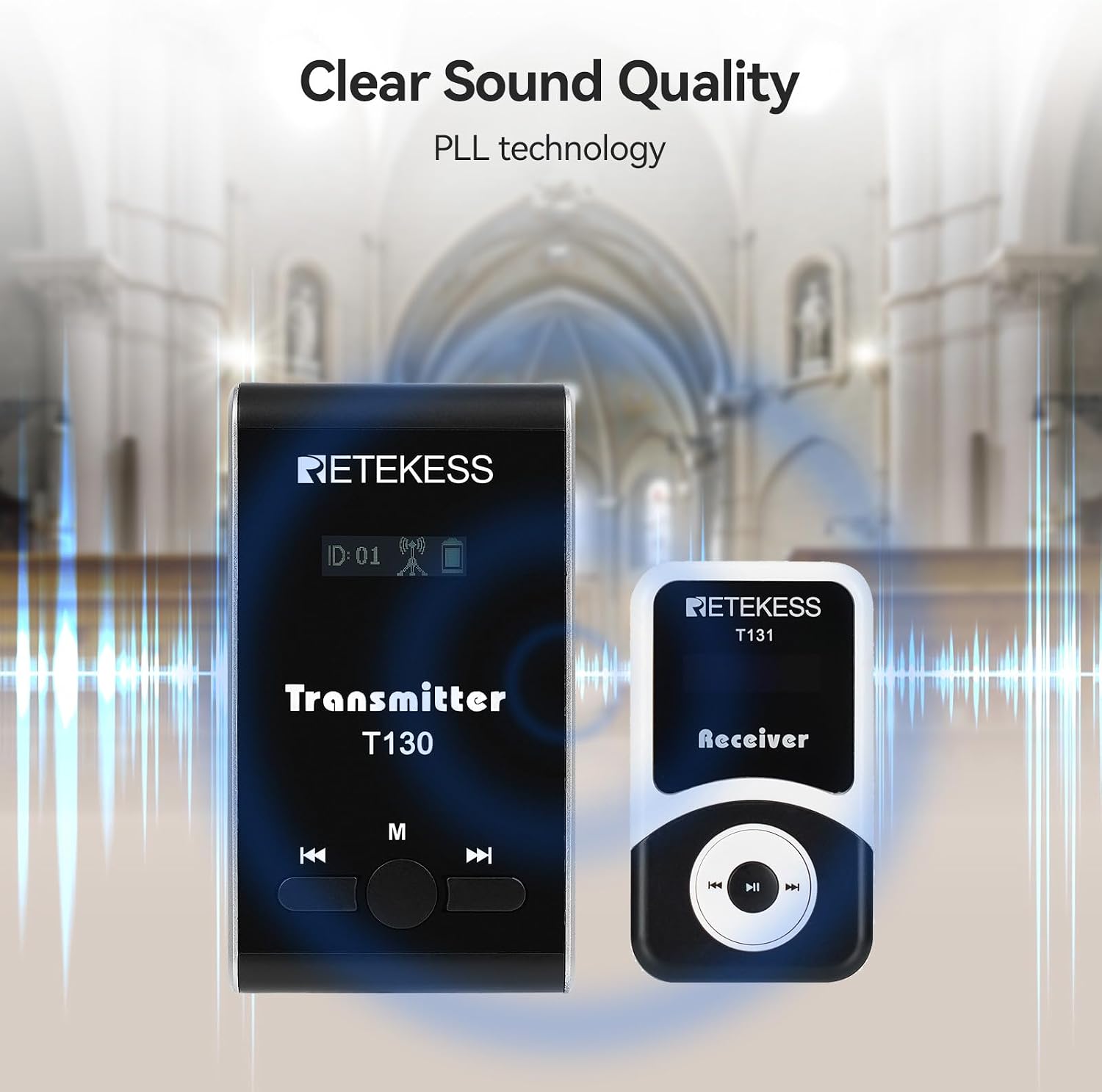 Retekess T130 Wireless Tour Guide Audio System, Church Translation Equipment, Clear Sound Quality, Tour Guide Headsets for Simultaneous Interpreting,Court (1 Transmitter 10 Receivers)