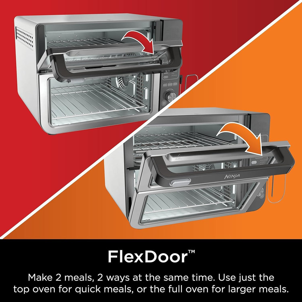 Ninja (Refurbished) DCT401QBK 12-in-1 Double Oven with FlexDoor, FlavorSeal & Smart Finish, Rapid Top Convection and Air Fry Bottom, Bake, Roast, Toast, Air Fry, Pizza and More, Black (Renewed)