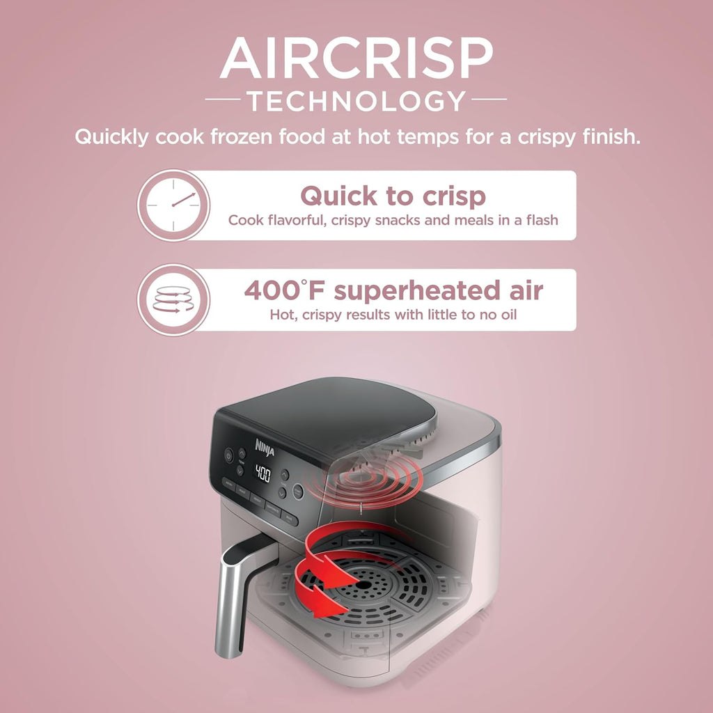 Ninja Air Fryer Pro 5-in-1 | 5 QT Capacity, Air Fry, Bake, Roast, Reheat, and Dehydrate, Air Crisp Technology | Nonstick Basket & Crisper Plate | Light Pink | AF142PK