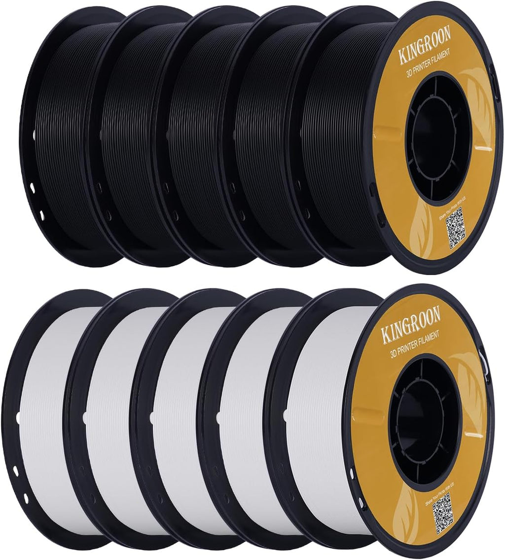 Kingroon High Speed PLA Bundle 3D Printer Filament 1.75mm, 3D Printer Rapid Filament for 30-600mm/s Hyper Printing Filament, Dimensional Accuracy +/- 0.03 mm, 10 kg Plastic Spool (22lbs（5Black+5White）