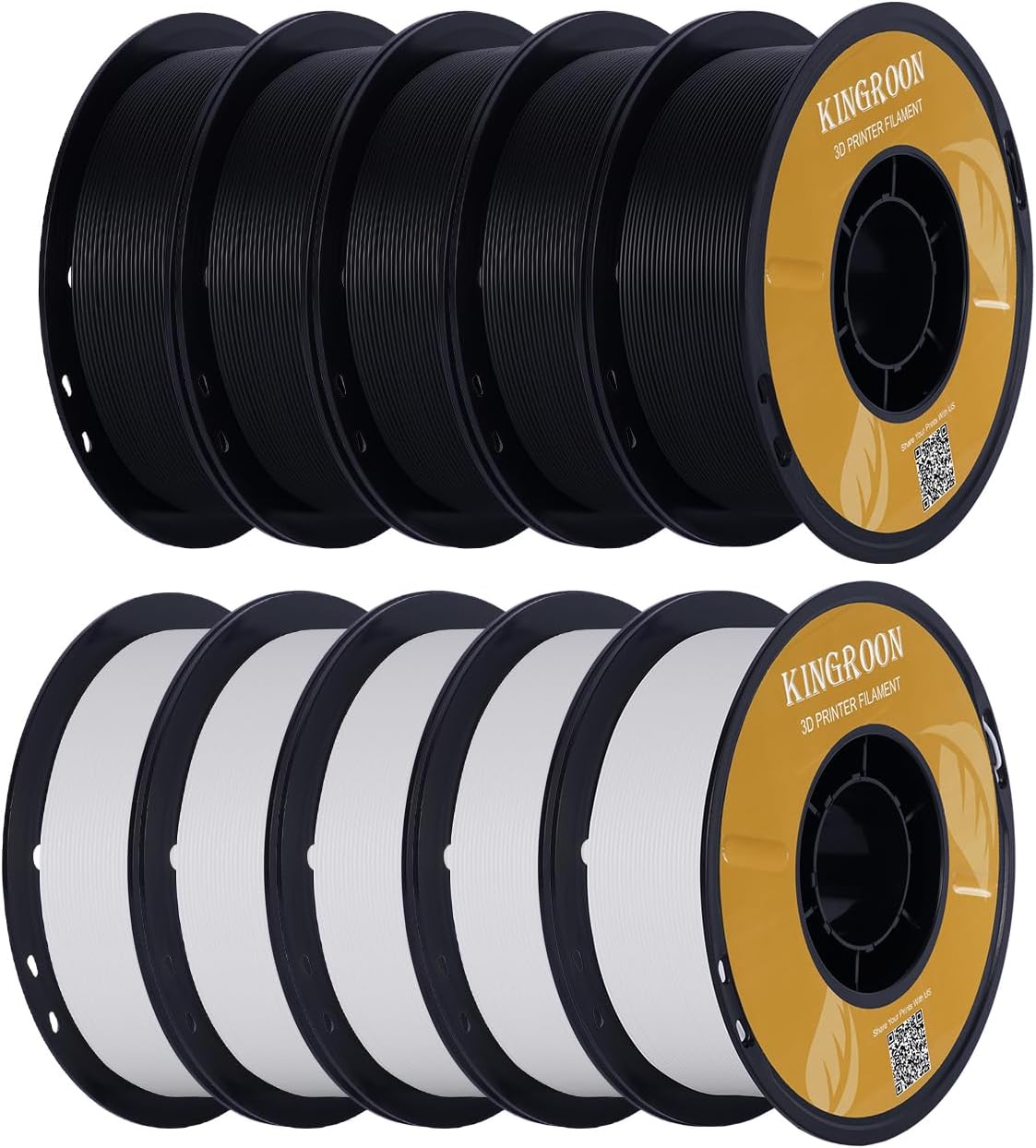 Kingroon High Speed PLA Bundle 3D Printer Filament 1.75mm, 3D Printer Rapid Filament for 30-600mm/s Hyper Printing Filament, Dimensional Accuracy +/- 0.03 mm, 10 kg Plastic Spool (22lbs（5Black+5White）
