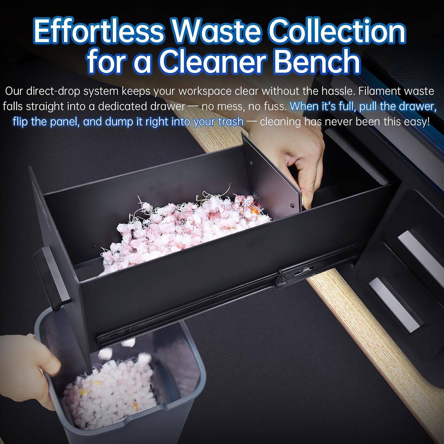 BIQU Panda Den Filament Waste Collection + Dual-Drawer Tool Organizer for Bambu-Lab P1P/P1S/X1C/X1E/A1/A1 Mini 3D Printers