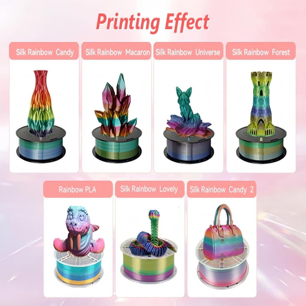 Kingroon Silk Rainbow PLA Filament Bundle 10kg (22lbs), 10 Spools 1.75mm Multicolor Gradient 3D Printing Filament, ±0.03mm Accuracy, No Clogging for FDM 3D Printers