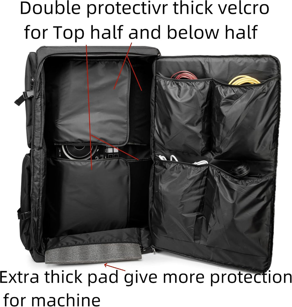 Rabjen DJ Backpack for Club Gigs, DJ Mixer Case Compatible with Pioneer DDJ-SR2, Pioneer DDJ-FLX6-GT, RANE ONE, and More Equipment