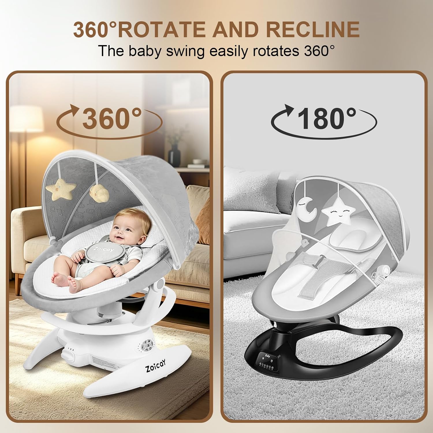 3-in-1 Baby Swing for Infants with Motion Detection, Infant Swing with 5 Speeds & 3 Swing Modes, 12 Melodies, Electric Swing for Baby, Up to 25 lbs, White