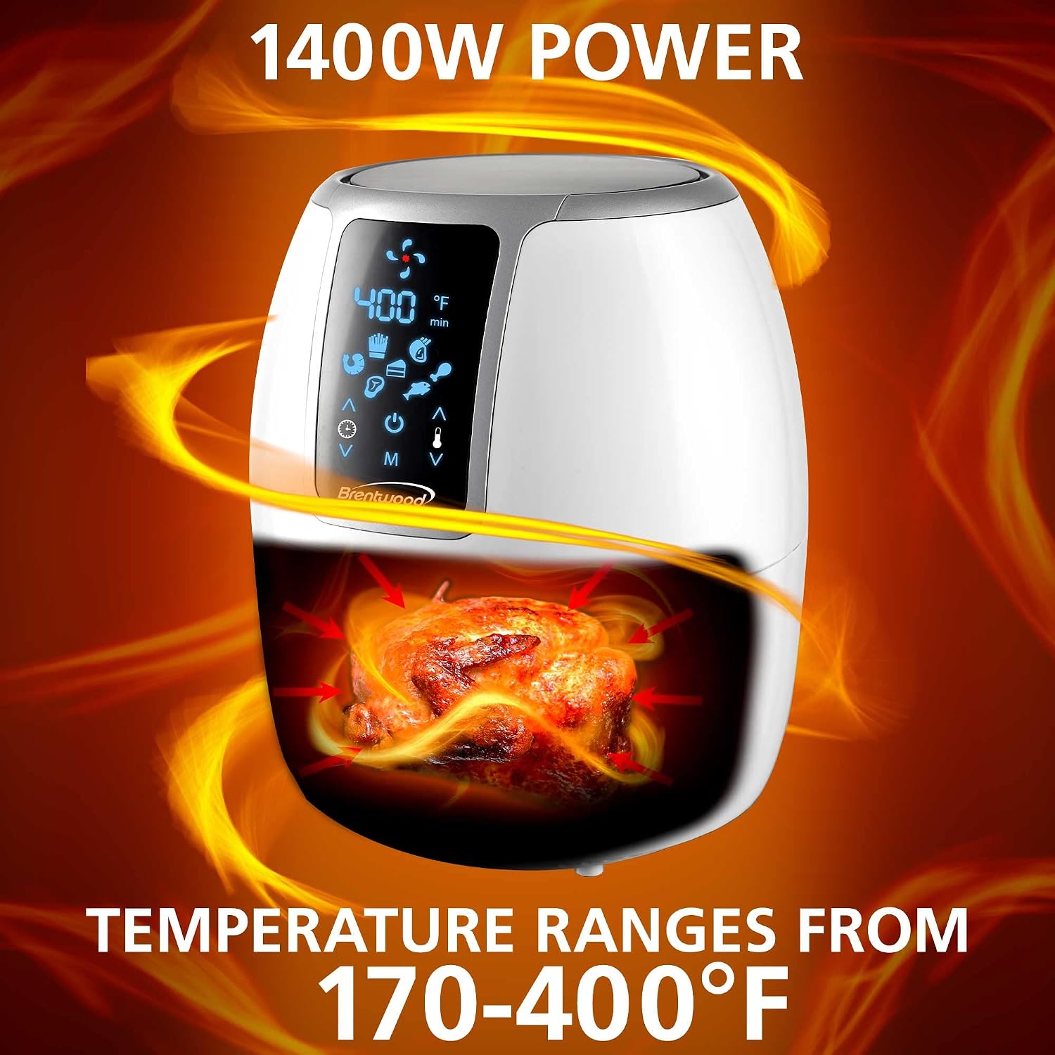 Brentwood Large Electric Digital Air Fryer, Timer & Temp. Control (4-Quart, White)