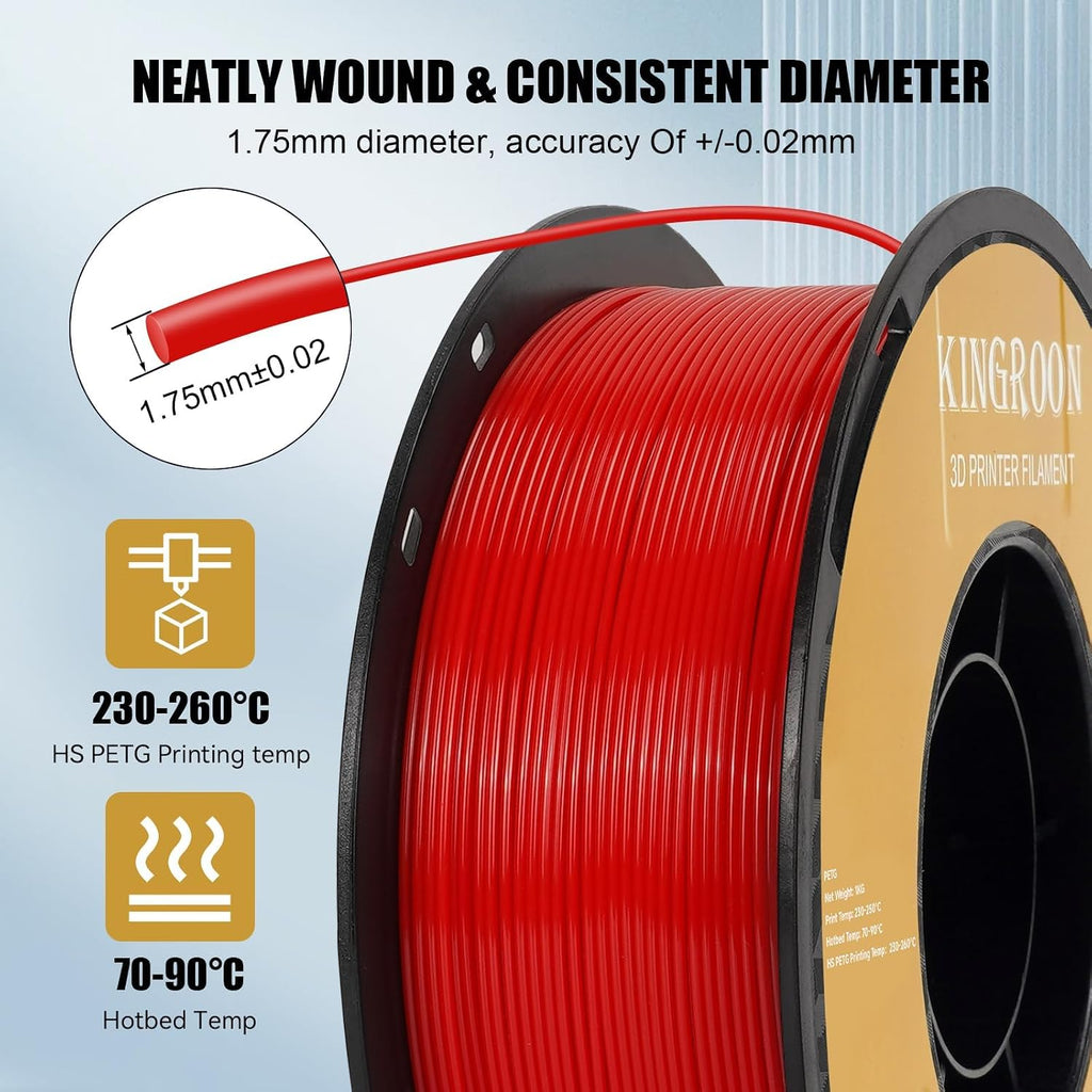 Kingroon 3D Printer Rapid PETG Filament Bundle1.75mm,Dimensional Accuracy +/- 0.03 mm,1kg/Spool(2.2lbs),10 Spools PETG Filament Bundle-2×Black+2×White+2×Yellow+1×Gray+1×Red+1×Orange+1×Green
