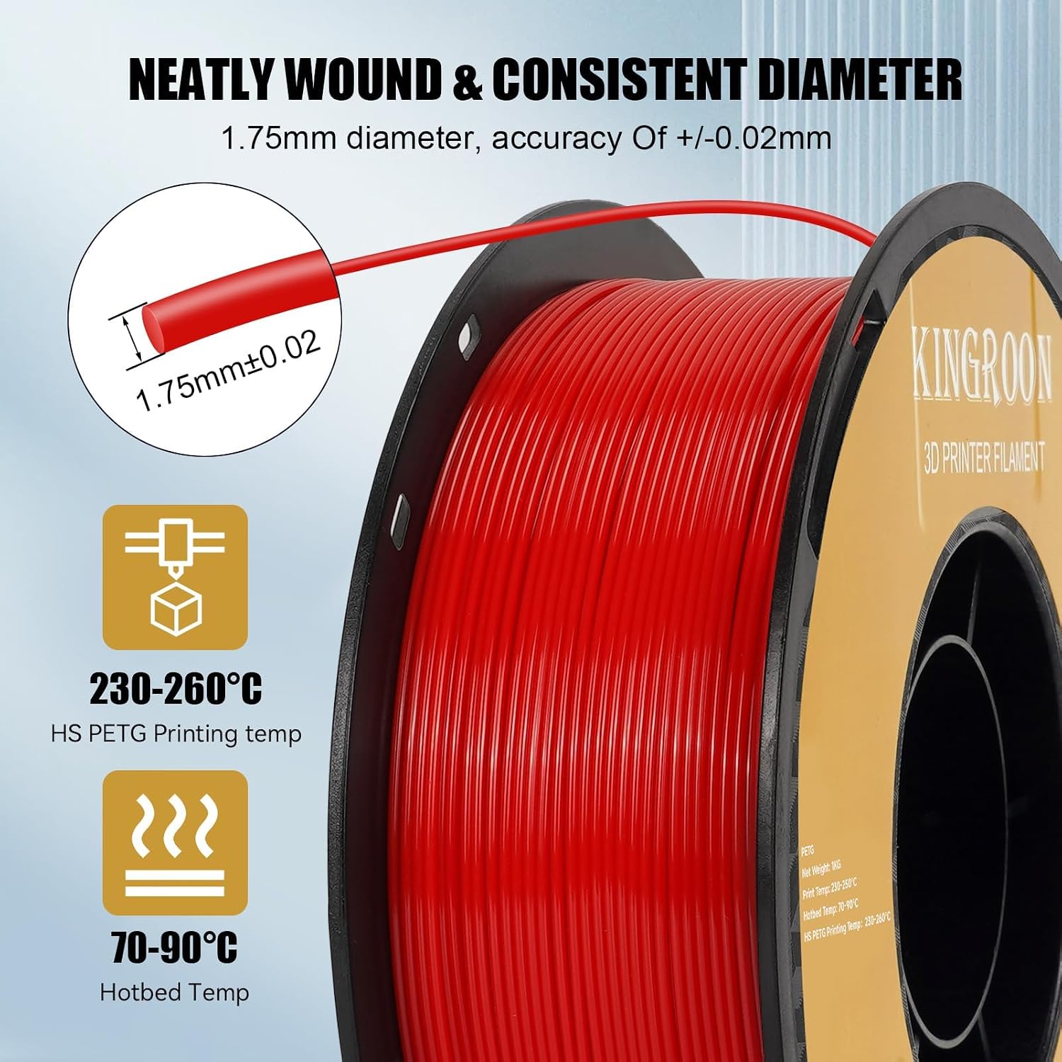 Kingroon 3D Printer Rapid PETG Filament Bundle1.75mm,Dimensional Accuracy +/- 0.03 mm,1kg/Spool(2.2lbs),10 Spools PETG Filament Bundle-2×Black+2×White+2×Yellow+1×Gray+1×Red+1×Orange+1×Green