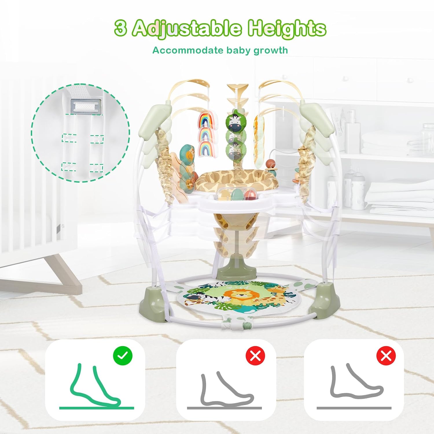Baby Activity Center, Infant Jumpers and Bouncers with Music, Lights, Infant Toys, 360°Rotating Seat, 3 Adjustable Heights, Baby Play and Learning Center for 6+ Months