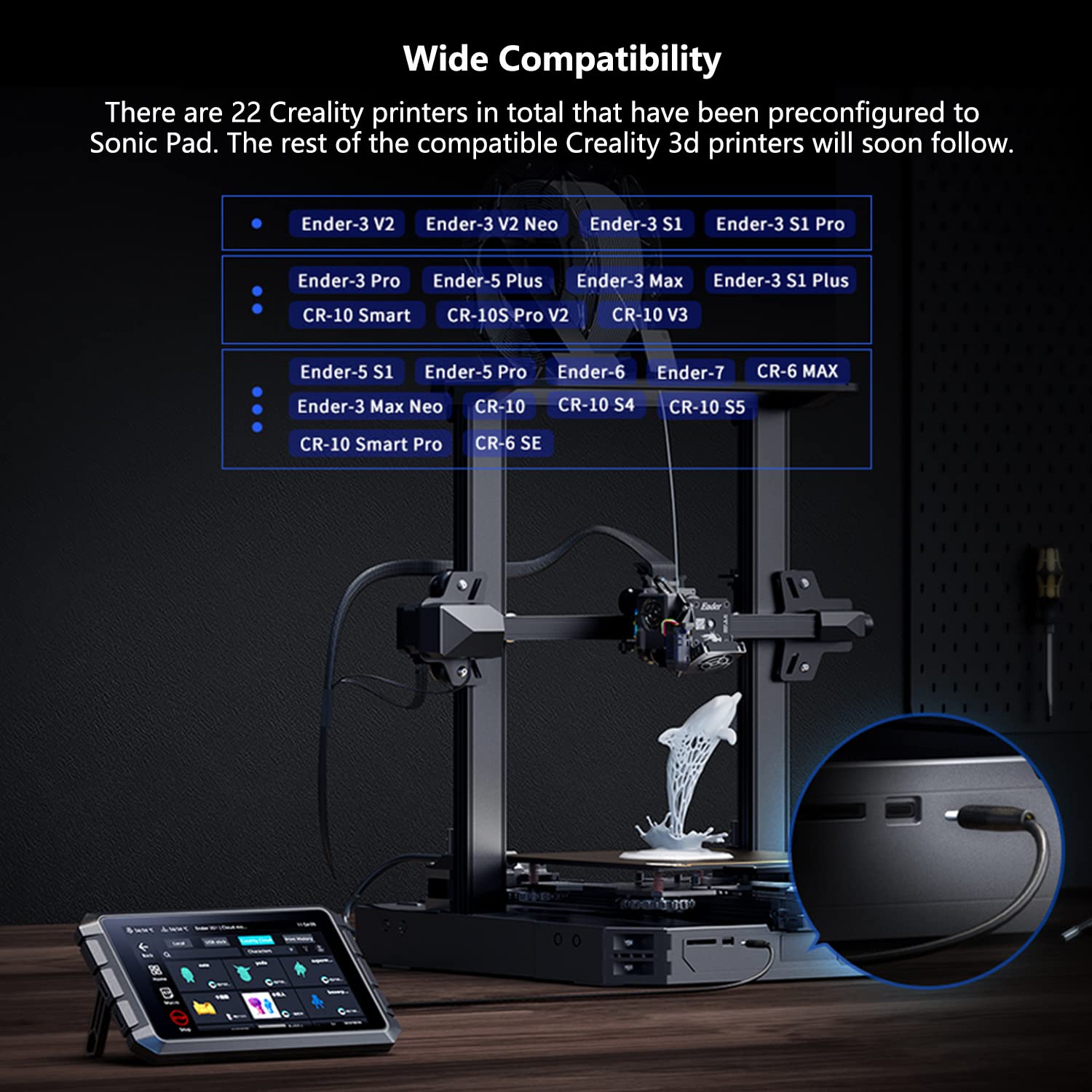Creality Sonic Pad Klipper, 7 Inch Touch Screen 3D Printer Accessories Smart Pad Based on Klipper Firmware with Higher Printing Speed for Ender 3 V3 SE/Ender 3 Max Neo/Ender 3 V2/Ender 3 S1 3D Printer
