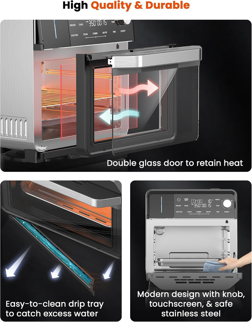 Nuwave Combi Steam Oven, Non-Toxic Stainless Steel Multi-Cooker with Air Fry, Sous Vide, Toast & More, 50-450°F Precision, 120 Presets, Moisture Control, Programmable, Easy to Clean, 16 quarts
