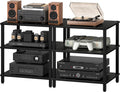 LELELINKY 3-Tier AV Media Player Stand Set of 2, Black Stereo Cabinet, Wooden TV Stand,Game Console Shelf, Multifunctional Entertainment Center, Suitable for Home, Conference Room, Game Studio