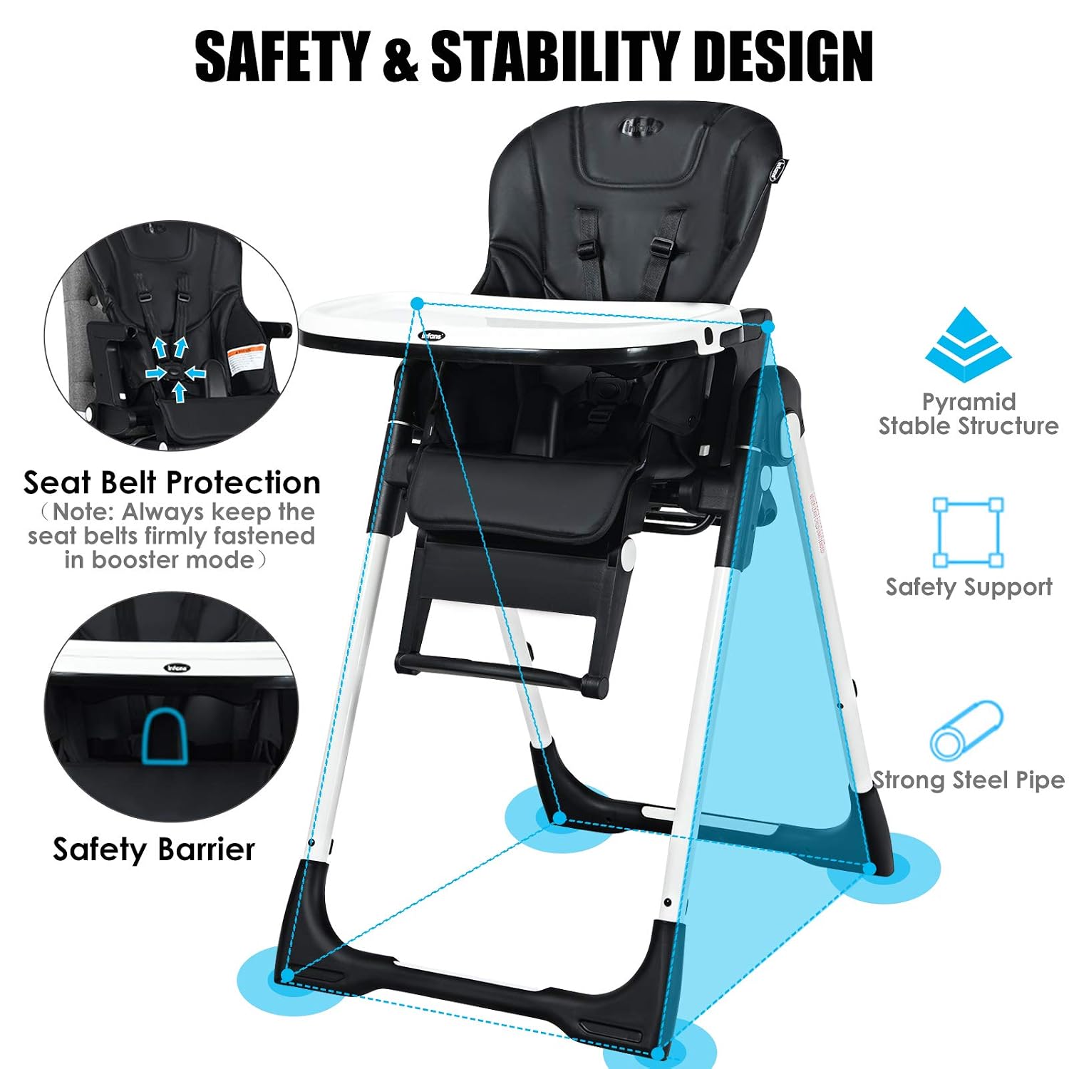 INFANS 4 in 1 High Chair–Booster Seat, Convertible Highchair w/Adjustable Height and Recline,Removable Tray,DetachableCushion, Installation-Free,Simple Fold for Baby, Infant& Toddler