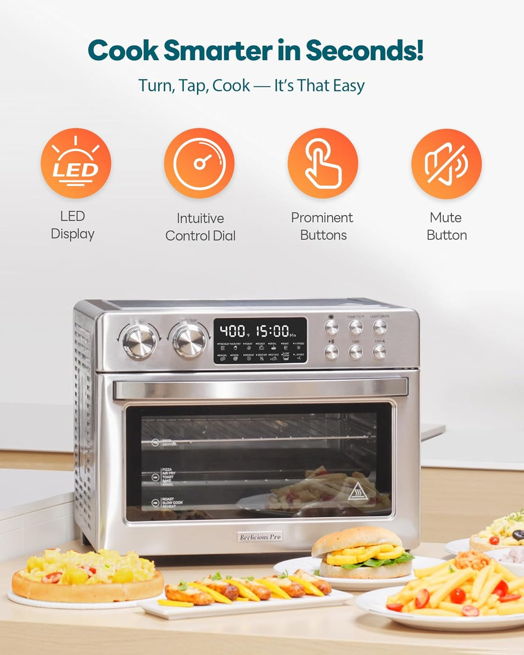 28QT Air Fryer Toaster Oven Combo, Large 12-in-1 Convection Countertop Oven with Next-Gen HeatWave Convection, 3-Layer Cooking, Rotisserie for Chicken, Fits 11' Pizza, All Accessories, Stainless Steel