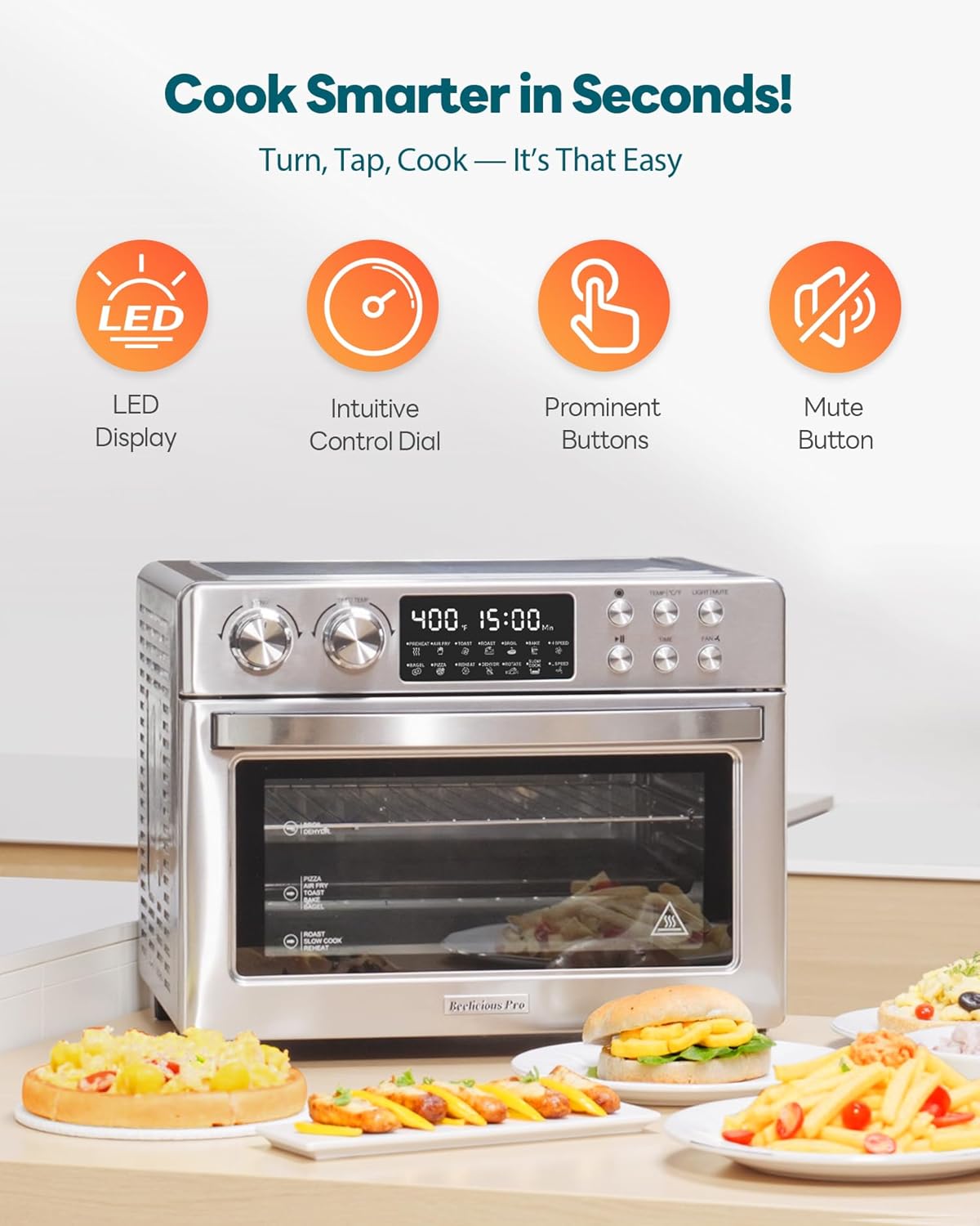 28QT Air Fryer Toaster Oven Combo, Large 12-in-1 Convection Countertop Oven with Next-Gen HeatWave Convection, 3-Layer Cooking, Rotisserie for Chicken, Fits 11' Pizza, All Accessories, Stainless Steel