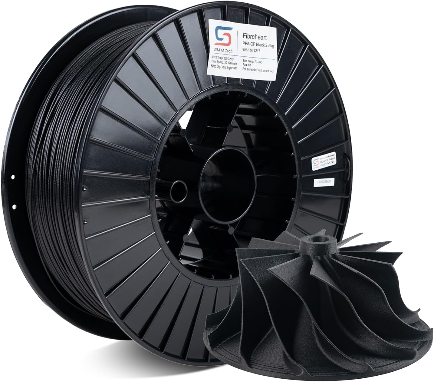 Siraya Tech Fibreheart PPA-CF 3D Printing Filament: Industrial-Grade Carbon Fiber Nylon, Superior Strength & Heat Resistance - The High Performance PAHT-CF (2.5kg, Black)