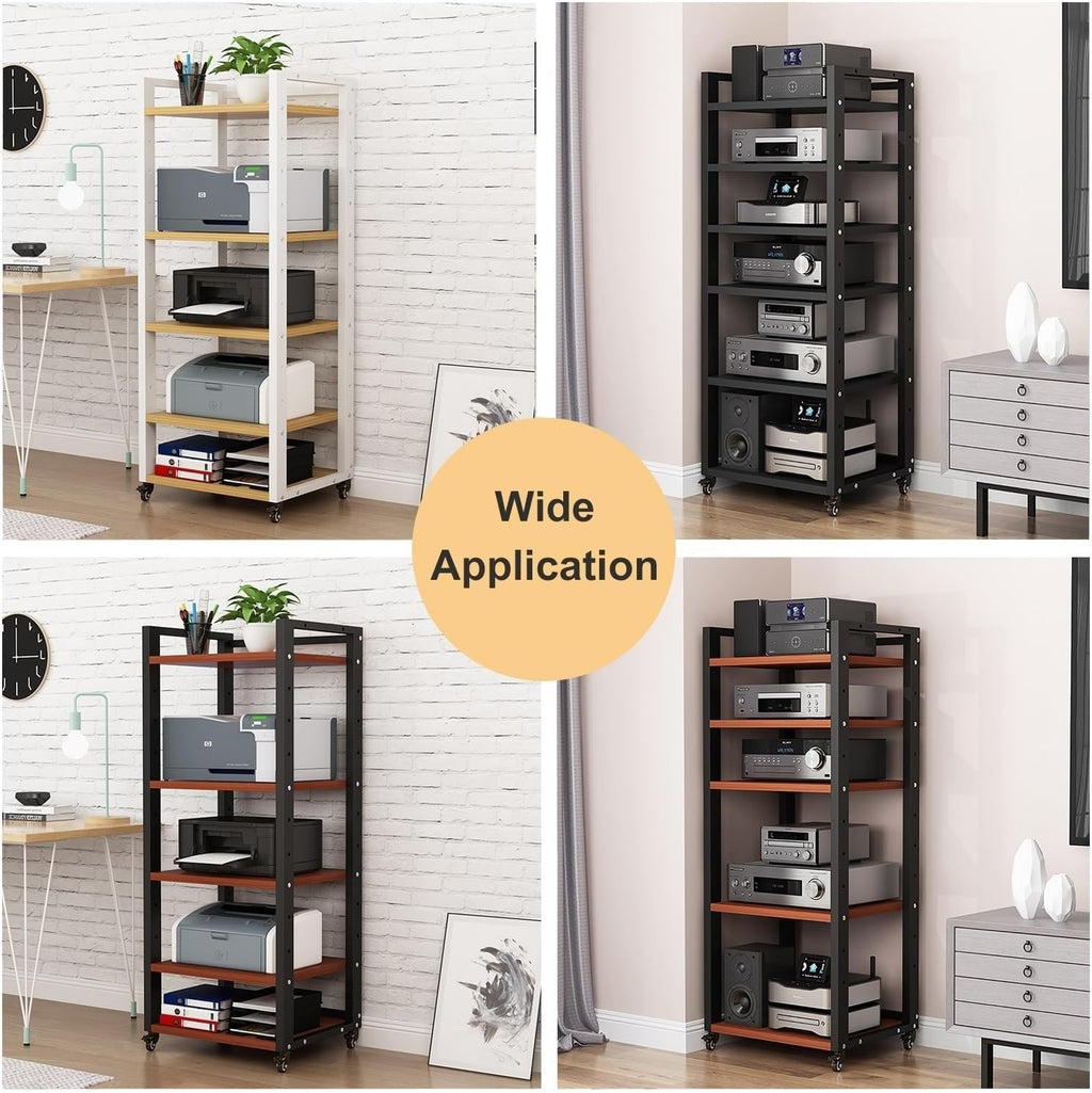 7-tier Av Media Stand, Audio Rack With Adjustable Shelves, Stereo Racks And Stands With Wheels, Stereo Rack For Home, Office, Theater(B)