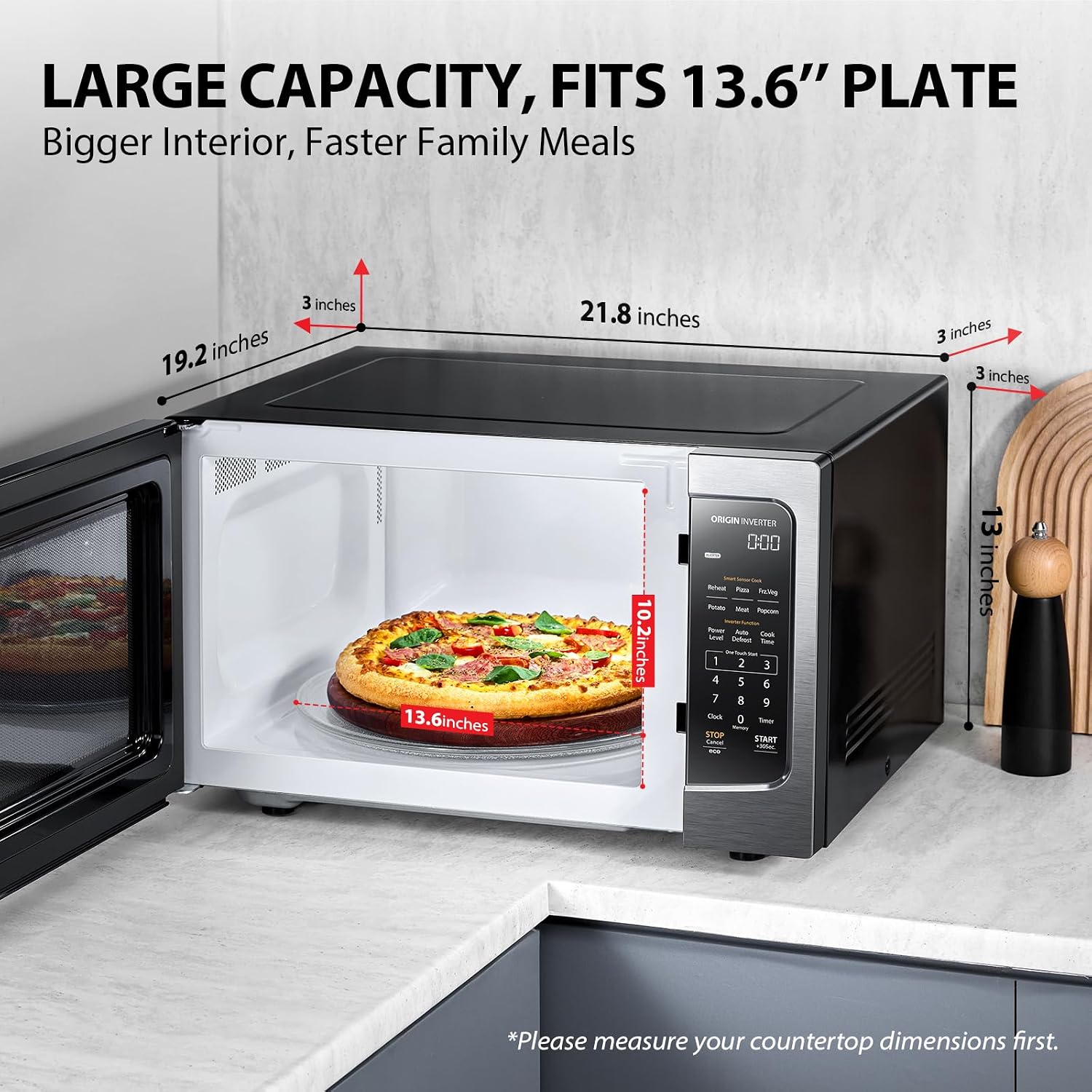 TOSHIBA ML-EM45PIT(BS) Countertop Microwave Oven with Inverter Technology, Kitchen Essentials, Smart Sensor, Auto Defrost, 1.6 Cu.ft, 13.6' Removable Turntable, 33lb.&1250W, Black Stainless Steel