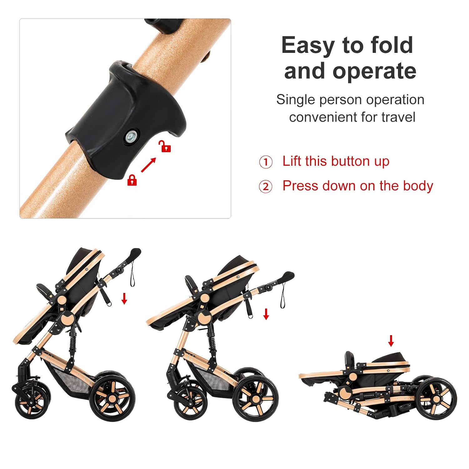 2 in 1 Baby Stroller, Convertible Pram, Reversible Standard Baby Stroller, Portable Baby Buggy, Infant Carriage, Foldable High Landscape Pushchair for Toddler Newborn (2US588-BLACK)