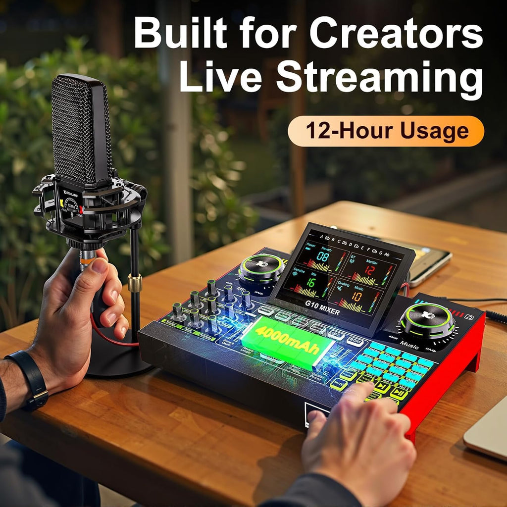 Podcast Equipment Bundle Audio Mixer with Studio Condenser Microphone, Live Sound Card Audio Mixer Interface, Sound Board, Sound Card with Voice Changer Denoise for PC Recording Gaming Podcasting