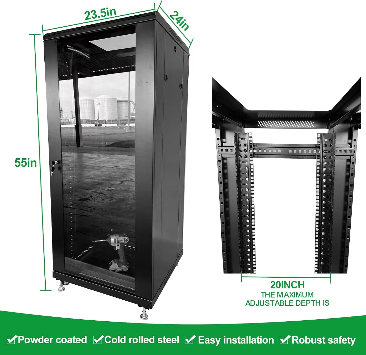 27U Server Cabinet Rack Enclosure,with Caster Wheels 2 Server Temperature Fans Locking Glass Door Removable Side Panels 27U Network Cabinet 22' Installation Depth,Standard 19' Equipment