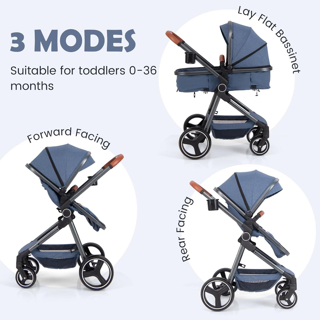 INFANS 2 in 1 Baby Stroller, Newborn Convertible Stroller Bassinet for Infant, Foldable High Landscape Shock Absorption with Reversible Seat, Aluminum Structure for Toddler Pushchair 0-36 Month