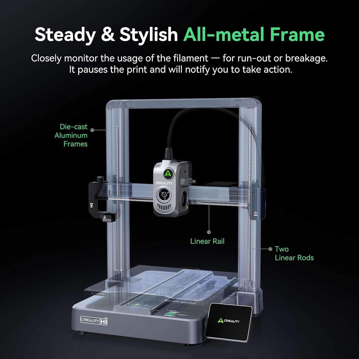 Creality Hi Combo (A) 3D Printer Multi Color 3D Printer with CFS 95% Pre-Assemble 500mm/s High Speed Auto-Leveling Automatic Filament Reading All-Metal Frame 10.24×10.24×11.81inch