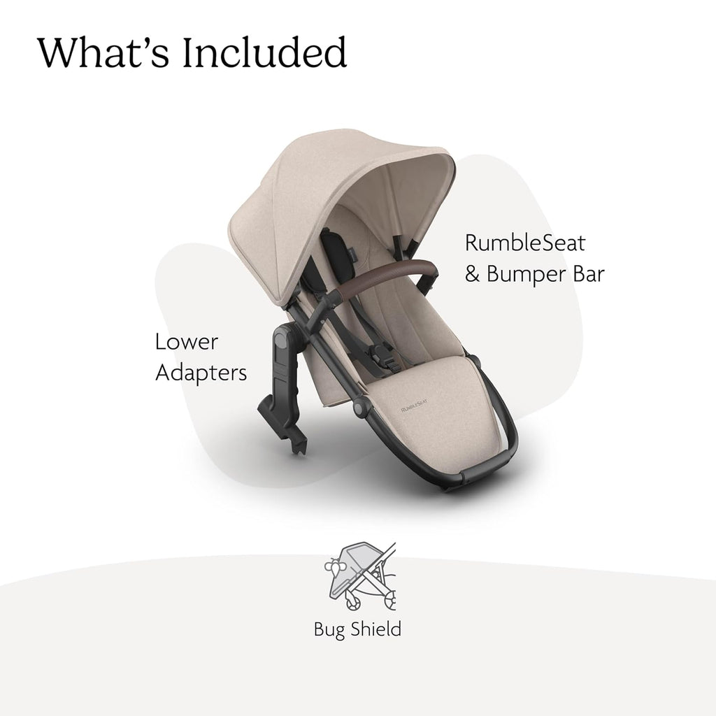 UPPAbaby RumbleSeat V3 Second Lower Seat - Compatible with Vista V2 and Vista V3 - All-Weather Seat + Magnetic Buckle – Adapters Included - Ada (Sandstone Mélange/Carbon Frame/Chestnut Leather)