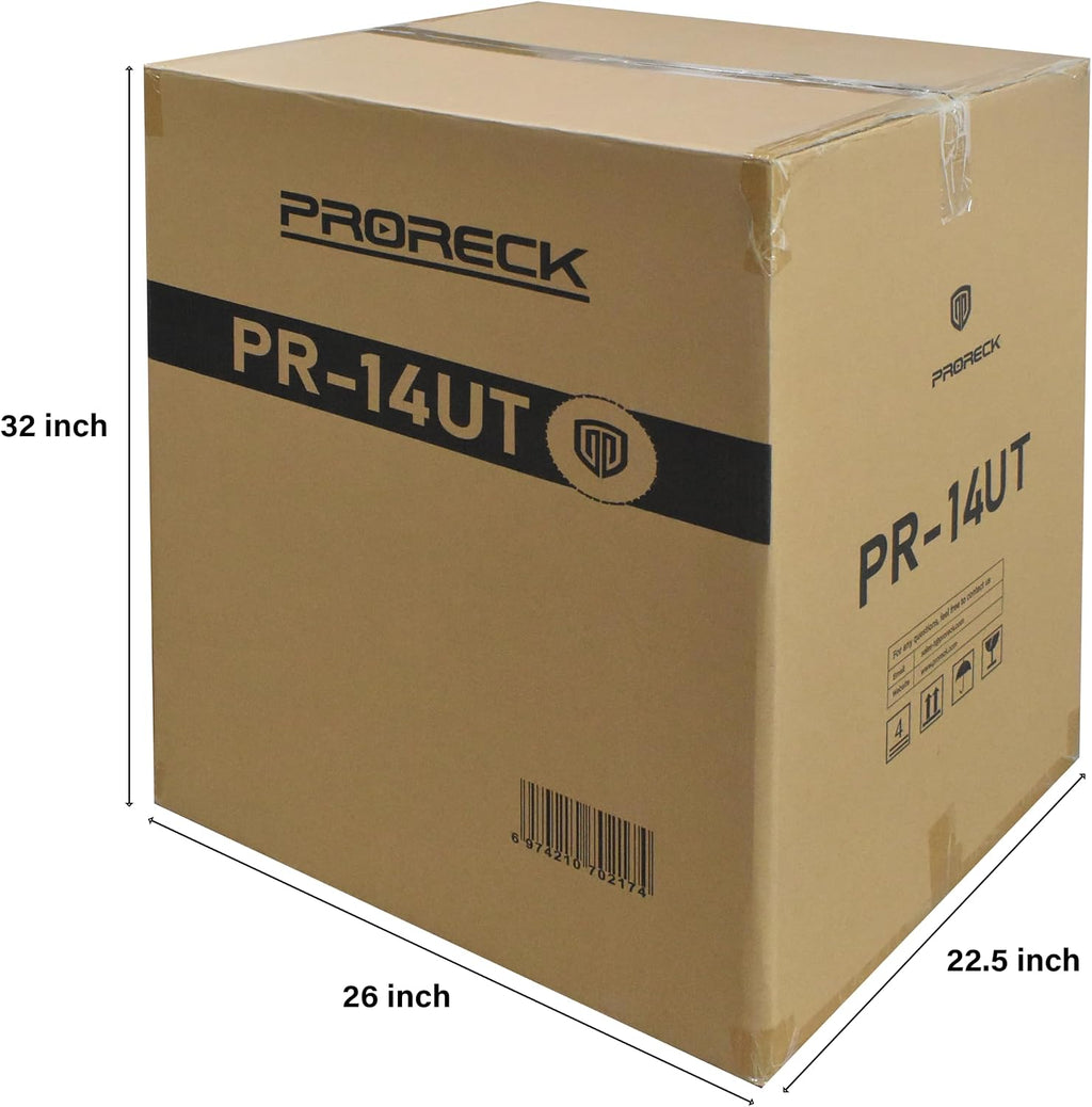PRORECK 14U Rack/Road Case With Slant Mixer Top, One Side Table And Casters, 20'' Rackable Depth, Plywood, 14U Installation Size, Pro Stage Performance.