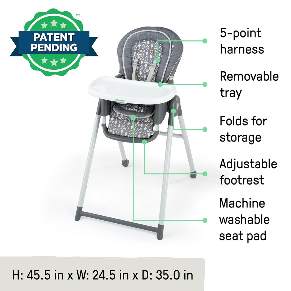 Ingenuity Proper Positioner Deluxe High Chair - 7-in-1 Convertible Baby Seat, Removable Rocking Infant Seat, Unisex, for Ages 0-36 Months