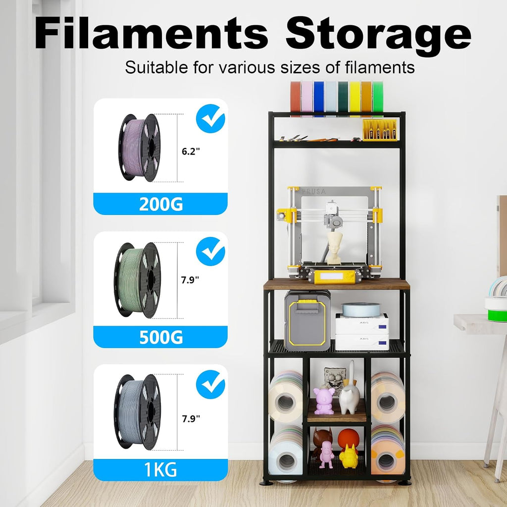 PUNCIA 3-Tier Heavy Duty 3D Printer Stand with Filament Storage Rack – Sturdy Organizer for PLA ABS PETG Spools, Compatible with FDM SLA Resin Printers, Durable Shelf for Home Studio Workshop Makers