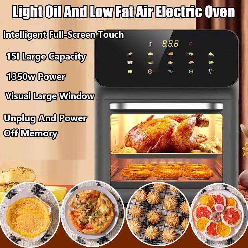 15l Large Air Fryer Toaster Oven Combo, Multi-Function Convection Oven, 1350w Smart Visual Air Fryer, Oil-Free Fryer With 10 Presets, Time And Temperature Adjustable, Led Touch Screen,White