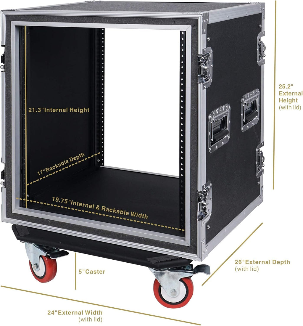 Sound Town Shock Mount 12U ATA Rack Case with 21' Rackable Depth and Casters, 12-Space Size - Pro Tour Grade (STRC-SP12UW)