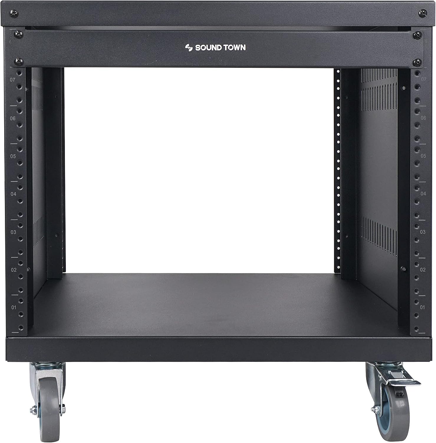 Sound Town 8U Universal Steel Rack, w/ 3' Locking Casters, Vented Side Panels for Audio Video, Server and Network Equipment (STRK-M8U)