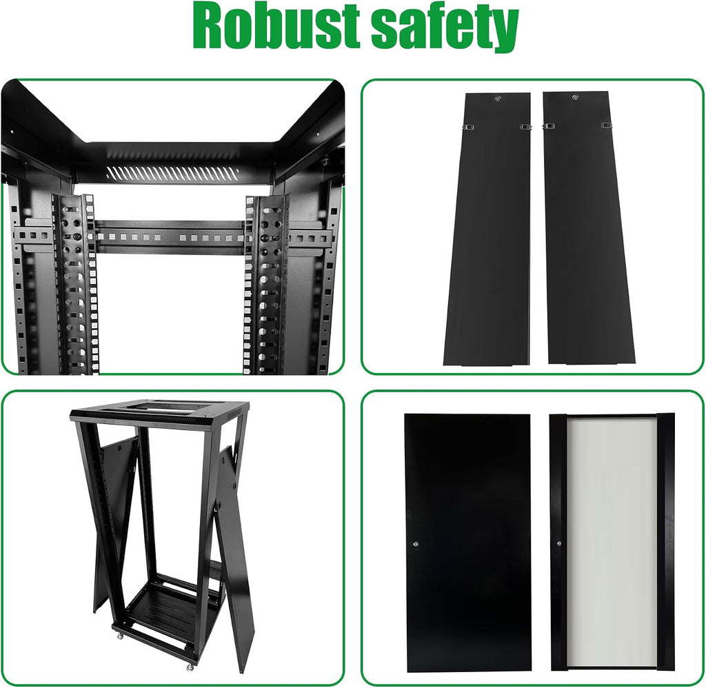 27U Server Cabinet Rack Enclosure,with Caster Wheels 2 Server Temperature Fans Locking Glass Door Removable Side Panels 27U Network Cabinet 22' Installation Depth,Standard 19' Equipment
