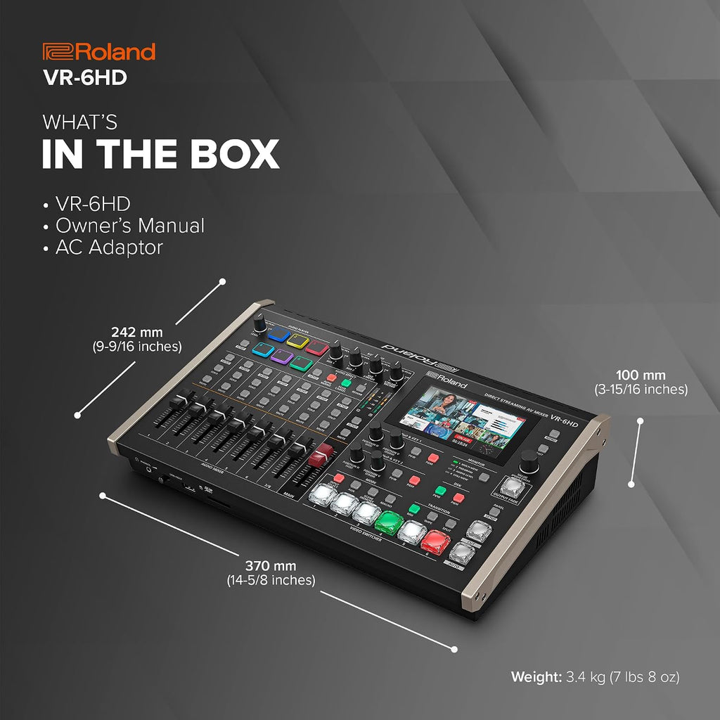 Roland VR-6HD | Ultra-compact Audio/Video Mixer with Direct Streaming Encoders | Ideal for Livestreaming | Extensive A/V Connectivity | 4.3' Touch Screen Multi-Viewer Display | Advanced Editing Tools