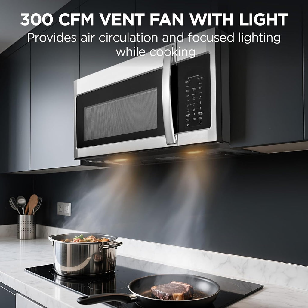 BLACK+DECKER Over the Range Microwave Oven with Air Fryer, Convection, and Bake Modes, 1.5 cu.ft., Stainless Steel, 900 Watts, EC942K6CE-SS