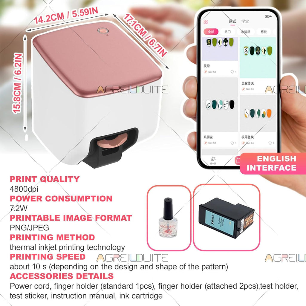 Nail Printer Nail Art Machine, Portable 3D Digital Printer for Nail Art, DIY Nail Printer Control Through Mobile App with Design Gallery,10s Fast Printing, for Beauty & Personal Care