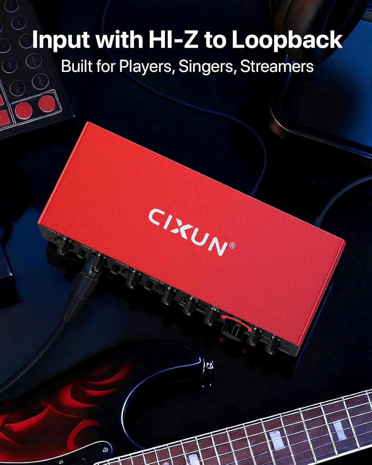 4x4 USB-C Audio Interface for PC & Mac - 24-bit/192kHz Studio Recording, 4 Combo Inputs (XLR/TRS), 4 TRS Outputs, 48V Phantom Power, FX Effects for Podcast/Streaming (Matte Red)