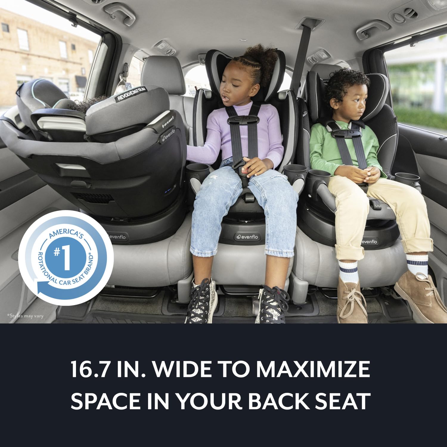 Evenflo Revolve360 Slim 2-in-1 Rotational Car Seat with Quick Clean Cover (Stow Blue)