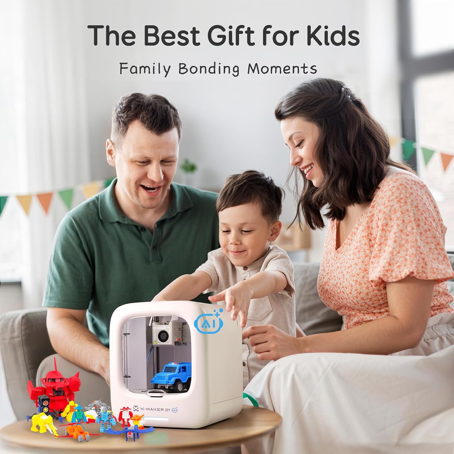 AOSEED 3D Printer for Kids, AI-Powered Fully Assembled 3D Printer with Up to 400mm/s Speed, Auto Leveling, 1500+ Models & 17+ Modules, Includes 8 PLA Filaments for Home and School Use, X-MAKER JOY AI+