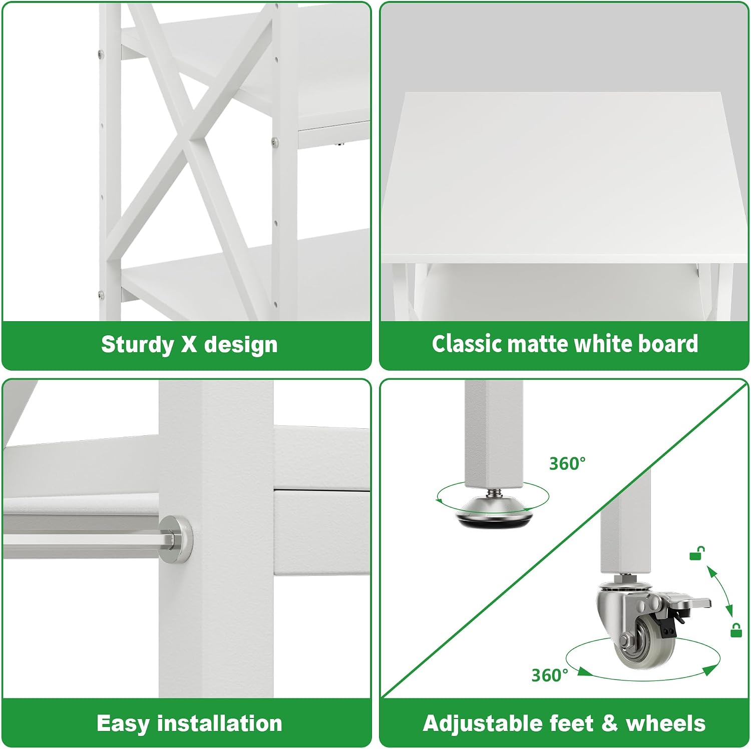 3 Tier Printer Stand, Large Table with Wheels, Rolling Cart with Height Adjustable Middle Storage Shelf, 23.6 x 23.6 x 30.3 Inches Shelf for Home Office, White